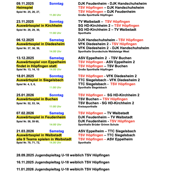 Spielplan Volleyball TSV Höpfingen
