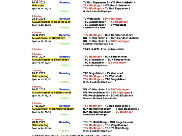 Spielplan Volleyball TSV Höpfingen